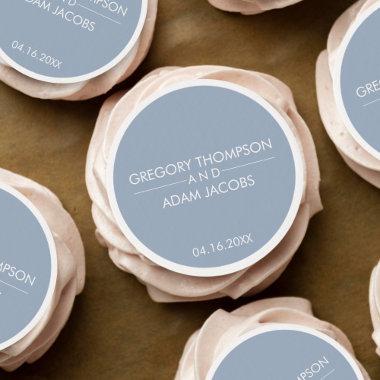 Modern Dusty Blue and White Wedding Cupcake Topper Edible Frosting Rounds