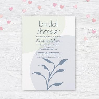 Modern Dusty Blue Botanical Abstract Bridal Shower Invitations