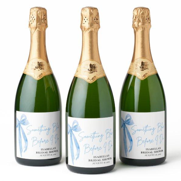 Modern Dusty Blue Bow Something Blue  Sparkling Wine Label