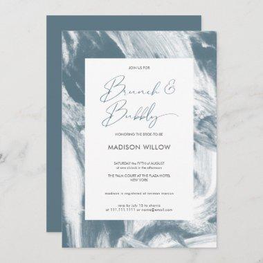 Modern Dusty Blue Brunch Bubbly Bridal Shower Invitations