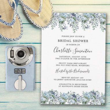 Modern Dusty Blue Floral Botanical Bridal Shower Invitations