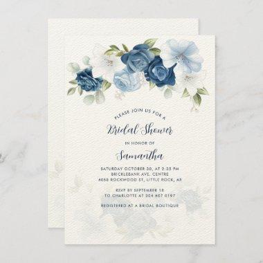 Modern Dusty Blue Floral Bridal Shower Invitations