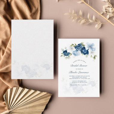 Modern Dusty Blue Floral Bridal Shower Note Invitations