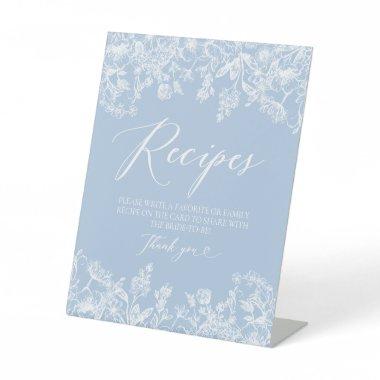 Modern Dusty Blue Floral Recipe Invitations Bridal Shower Pedestal Sign