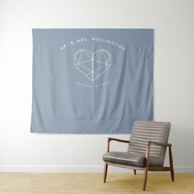 Modern Dusty Blue Geometric Heart Wedding Tapestry