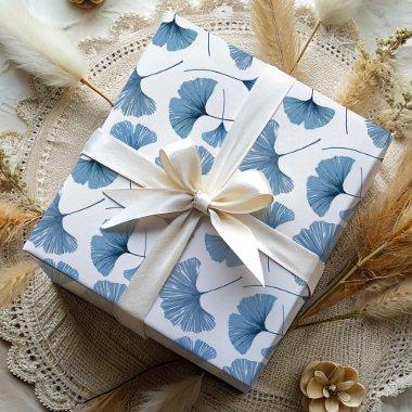 Modern Dusty Blue Ginkgo foliage  Wrapping Paper Sheets