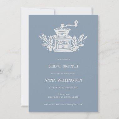 Modern Dusty Blue Linocut Bridal Shower Brunch Invitations