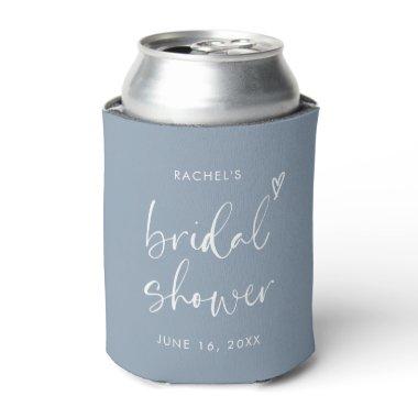 Modern Dusty Blue Script Bridal Shower Can Cooler