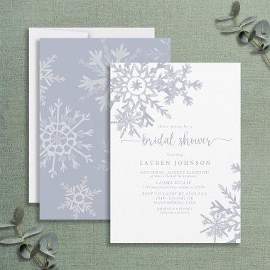 Modern Dusty Blue Snowflake Winter Bridal Shower Invitations