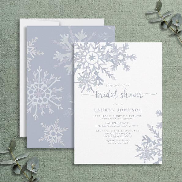 Modern Dusty Blue Snowflake Winter Bridal Shower Invitations