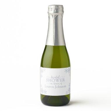 Modern Dusty Blue Snowflake Winter  Sparkling Wine Label