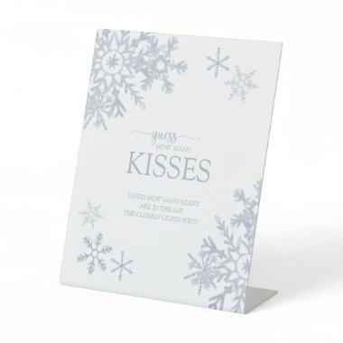 Modern Dusty Blue Snowflake Winter How Many Kisses Pedestal Sign