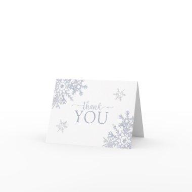 Modern Dusty Blue Snowflake Winter Thank You Invitations