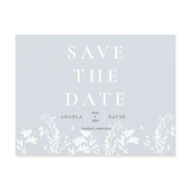 Modern Dusty Blue White Floral Save the Date Post