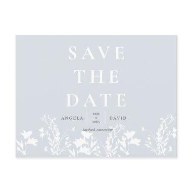 Modern Dusty Blue White Floral Save the Date PostInvitations