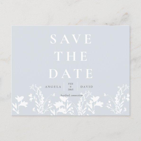 Modern Dusty Blue White Floral Save the Date PostInvitations