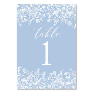 Modern Dusty Blue White Flowers Table Number Card