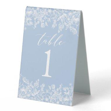 Modern Dusty Blue White Flowers Table Number Card Table Tent Sign