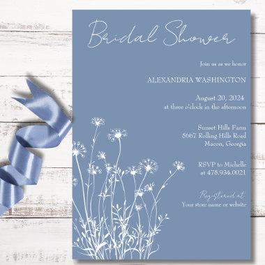 Modern Dusty Blue & White Wildflower Bridal Shower Invitations