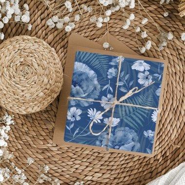 Modern Dusty Blue Wildflower Pattern Wrapping Paper Sheets