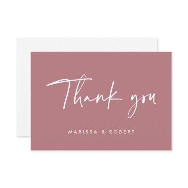 Modern Dusty Rose Pink Handwritten Script Wedding Thank You Invitations