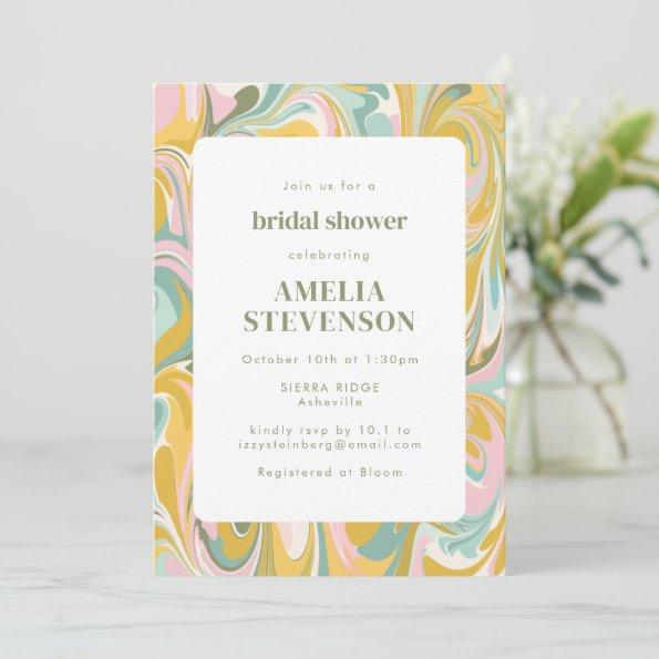 Modern Earthy Pastel Abstract Marble Bridal Shower Invitations