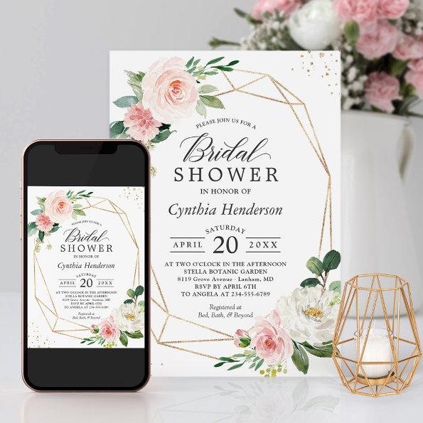 Modern Elegance Blush Pink Floral Bridal Shower Invitations