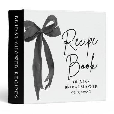 Modern Elegant Black Bow  Recipe Book 3 Ring Binder