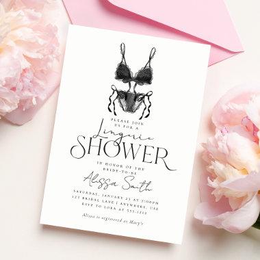 Modern Elegant Black Lingerie Bridal Shower Invitations