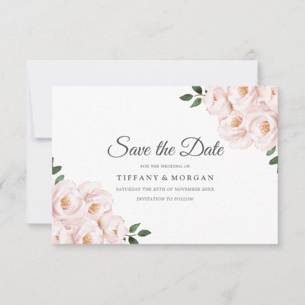 Modern Elegant Blush Floral Wedding Save The Date