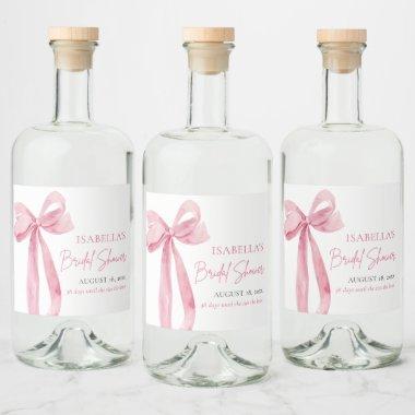 Modern Elegant Blush Pink Bow Ribbon Bridal Shower Liquor Bottle Label