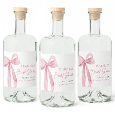 Modern Elegant Blush Pink Bow Ribbon Bridal Shower Liquor Bottle Label