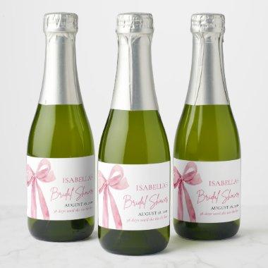 Modern Elegant Blush Pink Bow Ribbon Bridal Shower Sparkling Wine Label