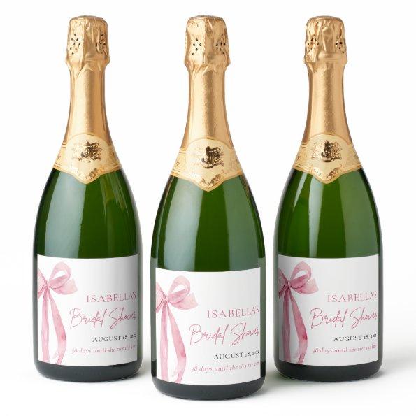 Modern Elegant Blush Pink Bow Ribbon  Sparkling Wine Label