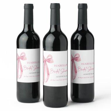Modern Elegant Blush Pink Bow Ribbon  Wine Label