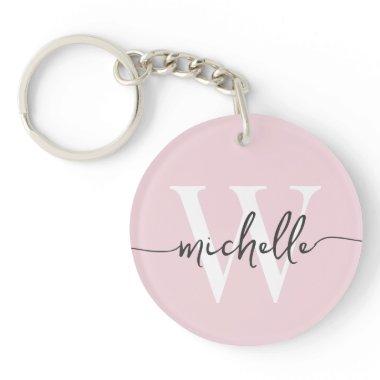 Modern Elegant Blush Pink Monogram Name Script Keychain