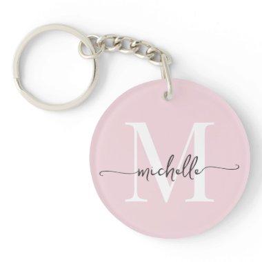 Modern Elegant Blush Pink Monogram Name Script Keychain
