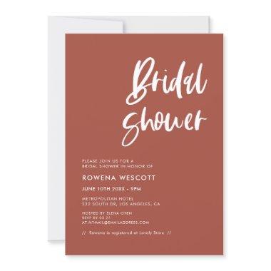 Modern elegant burnt brick Bridal shower Invitations