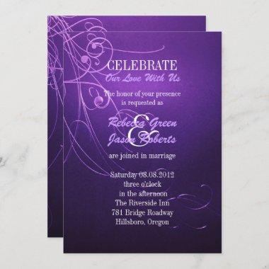 modern elegant chic swirls vintage purple wedding Invitations