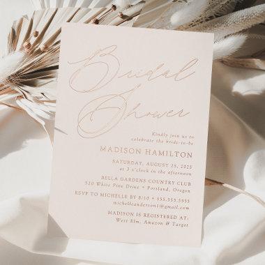 Modern Elegant Cream and Rose Gold Bridal Shower Foil Invitations