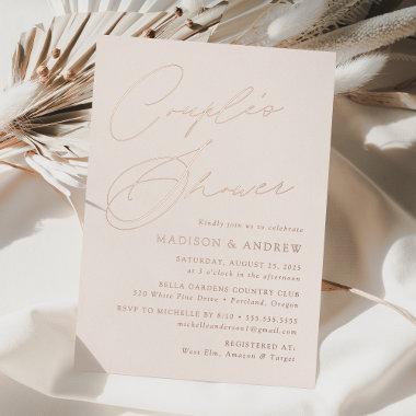 Modern Elegant Cream and Rose Gold Couple's Shower Foil Invitations
