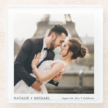Modern Elegant Custom Wedding Photo Glass Coaster