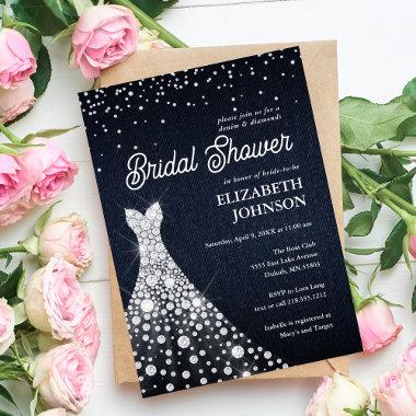 Modern Elegant Denim and Diamonds Bridal Shower Invitations
