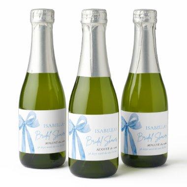Modern Elegant Dusty Blue Bow Ribbon  Sparkling Wine Label