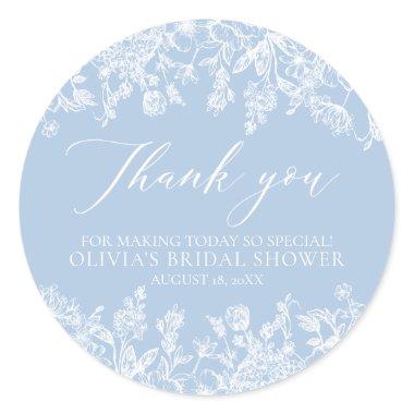 Modern Elegant Dusty Blue Wildflower  Classic Round Sticker