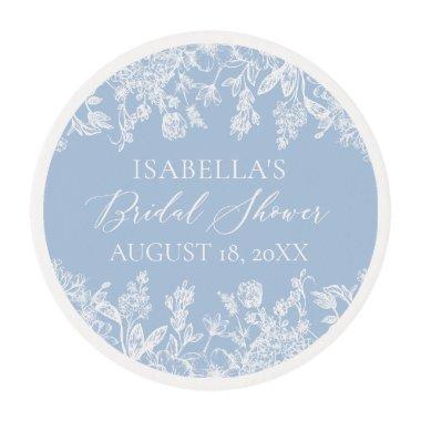 Modern Elegant Dusty Blue Wildflower  Edible Frosting Rounds
