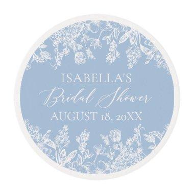 Modern Elegant Dusty Blue Wildflower Bridal Shower Edible Frosting Rounds