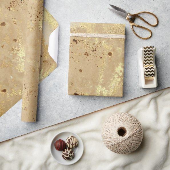 Modern Elegant Faux Gold Watercolor Marble Pattern Wrapping Paper