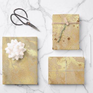 Modern Elegant Faux Gold Watercolor Marble Pattern Wrapping Paper Sheets