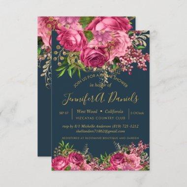 Modern Elegant Floral Roses Bridal Shower Invitations